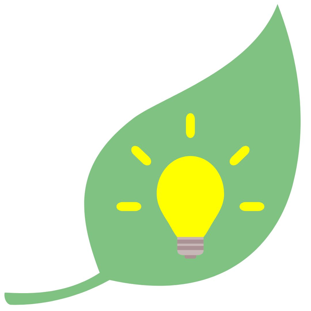 Green leaf with a yellow lightbulb, representing a green idea.