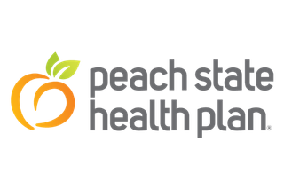 Logo for Peach State Health Plan, featuring a peach icon and text.