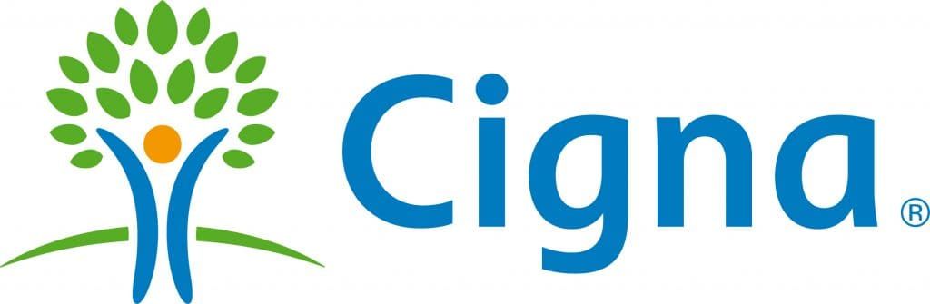 Cigna logo: tree icon with person inside, blue text.