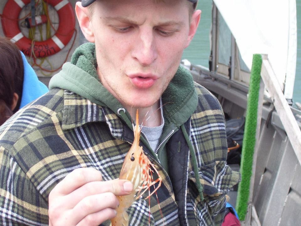 Josh Poe plays with his food