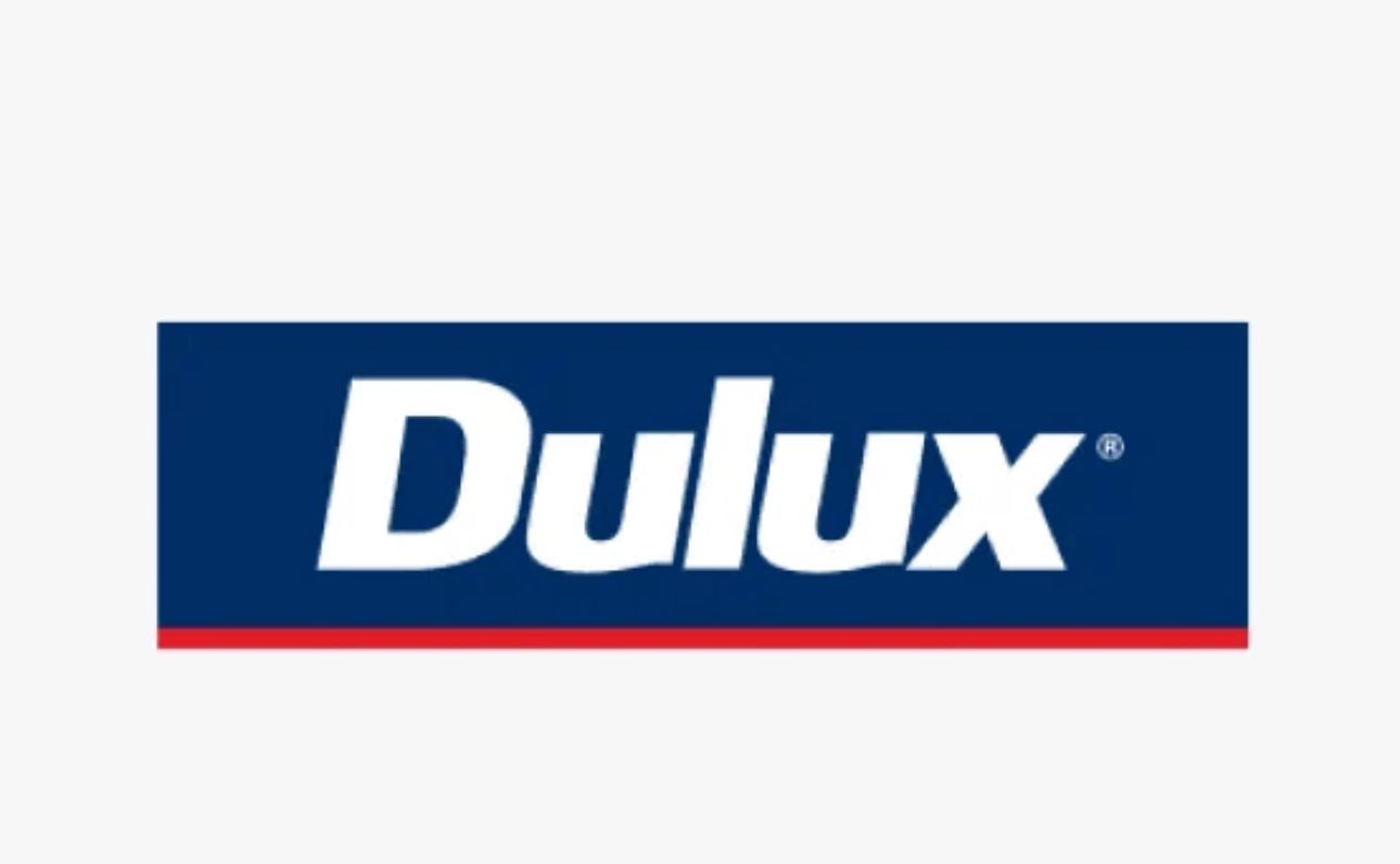 A blue and white logo for dulux paint
