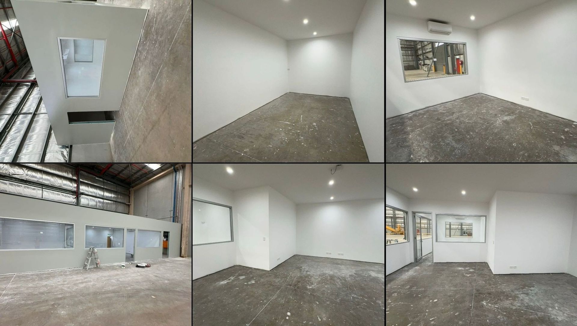 A collage of four pictures of an empty room