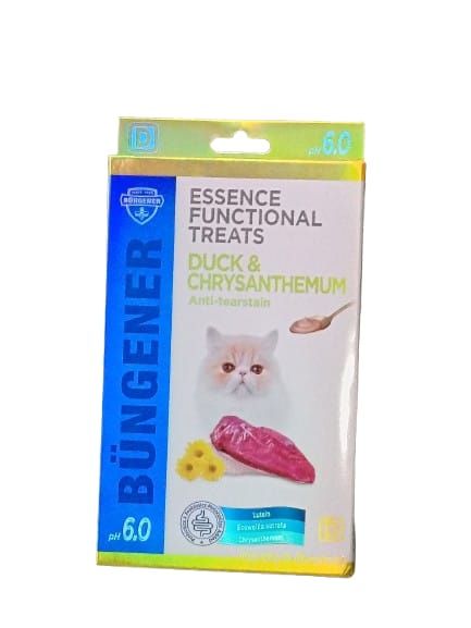 GOLOSINAS PARA GATOS BUNGENER SABOR A PATO Y CRISANTEMO ANTI-LÁGRIMAS 12G*8 PIEZAS