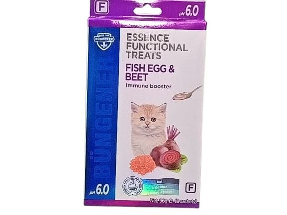 GOLOSINAS PARA GATOS BUNGENER CON SABOR A HUEVO DE PESCADO Y REMOLACHA, REFUERZO INMUNOLÓGICO, 12G*8 PIEZAS