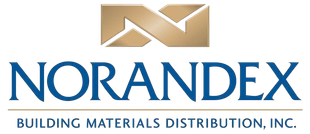 Logo for Norandex Building Materials Distribution, Inc., gold emblem over blue text on a white background.