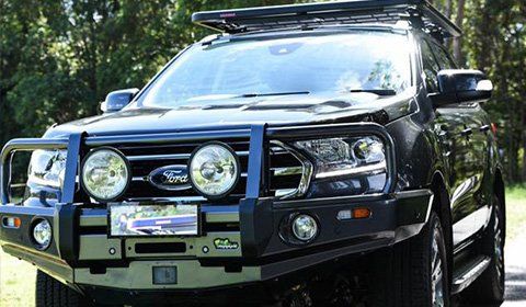 Black Ford with Bullbar & Spotlights — 4WD Accessories in Noosaville, QLD