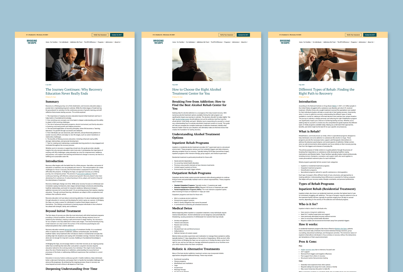 Three digital tablets displaying articles on a white background.