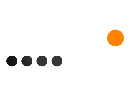 Four grey dots in a row beneath a thin horizontal line, with one orange dot positioned above the line on the right.