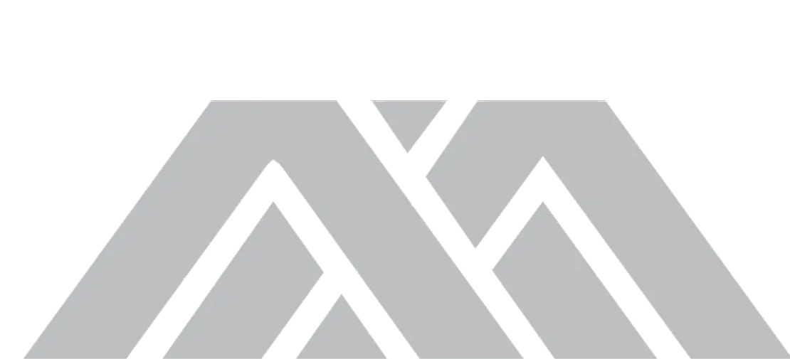 A geometric logo in light gray consisting of two stylized, interlocking mountain-like peaks against a white background.