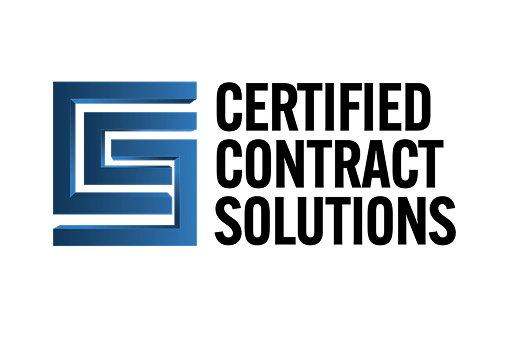 The logo for Certified Contract Solutions features a blue, geometric 