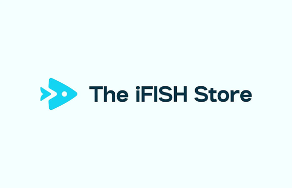 A bright blue, stylized fish icon next to the text 