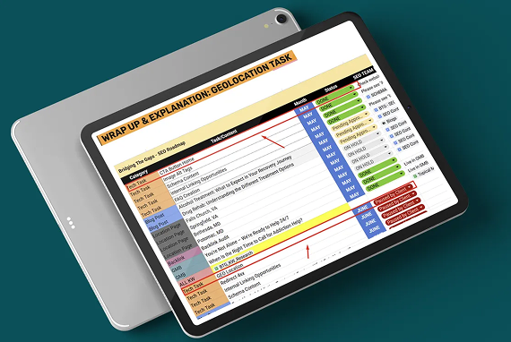 A tablet displaying a spreadsheet titled 