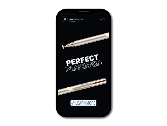 A smartphone screen displays an ad for a stylus, featuring the text 