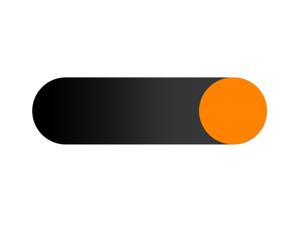 An orange circular toggle button positioned on the right side of a rounded black horizontal bar.