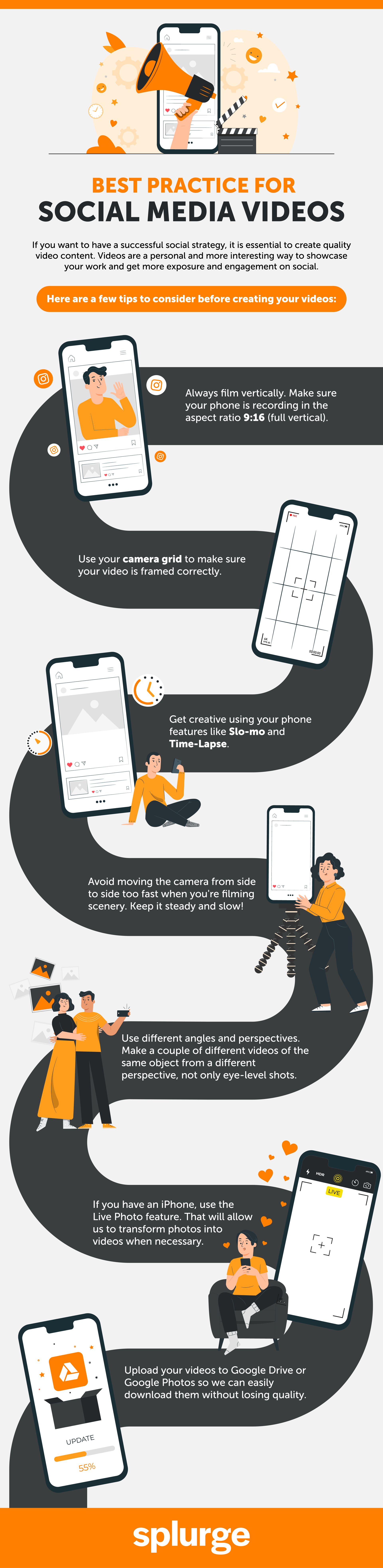 Infographic on social media trends, using a winding path illustration to show steps from strategy to brand growth.