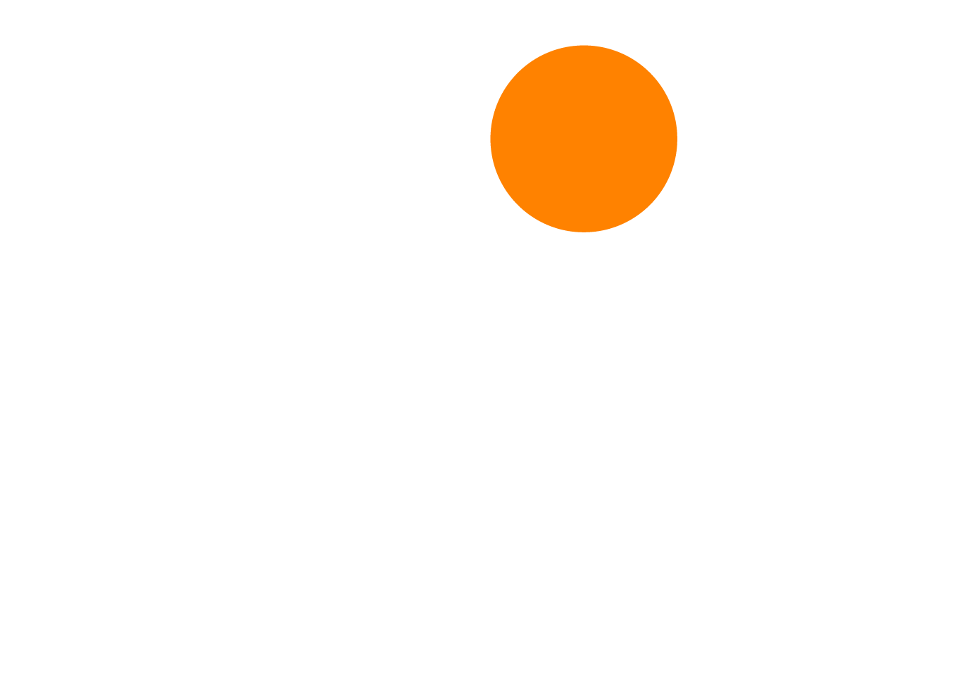 An orange circle positioned above the top step of a white, minimalist, three-step staircase outline.