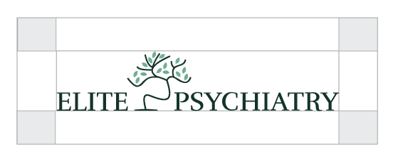 Logo for Elite Psychiatry featuring a stylized green bonsai tree icon between the words