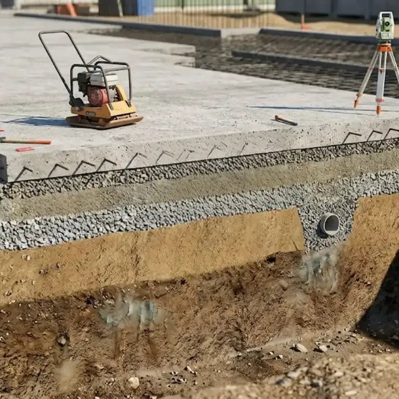 Concrete driveway subbase preparation with compacted crushed limestone in Dallas TX for long-lasting slab support