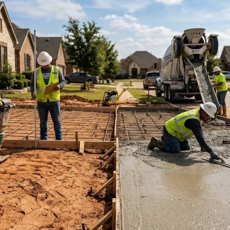 Fort Worth concrete contractors preparing flatwork base on expansive clay soil for durable driveway installation