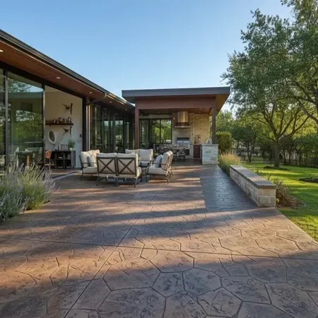 Fort Worth stamped stained concrete home upgrade