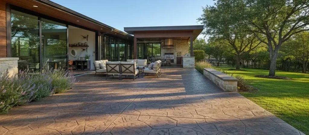 Fort Worth stamped stained concrete home upgrade