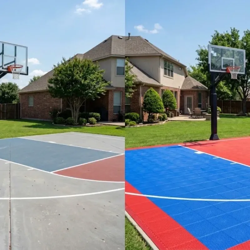 Residential basketball court concrete surface in Fort Worth TX with acrylic sport coating for durability and traction