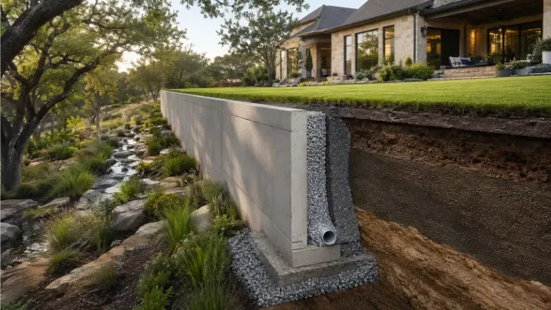 Retaining Wall in a Sloped Yards and Foundations in Fort Worth