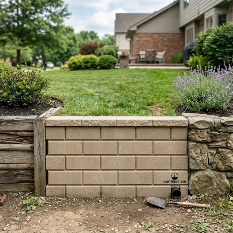 comparison of block, stone, and timber retaining walls in Fort Worth TX showing durability cost and maintenance differences