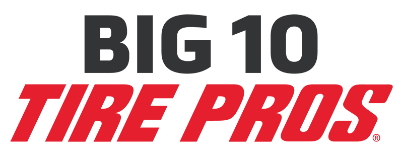 Logo for Big 10 Tire Pros. Black "BIG 10" above red "TIRE PROS".