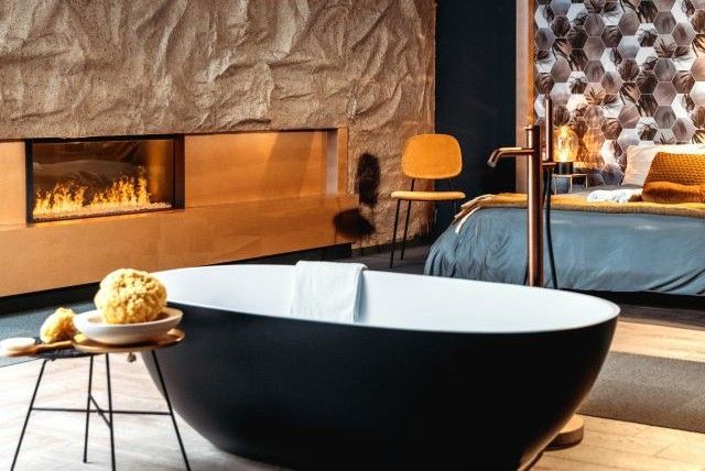 Baignoire ilot Dado Quartz avec extérieur noir mat