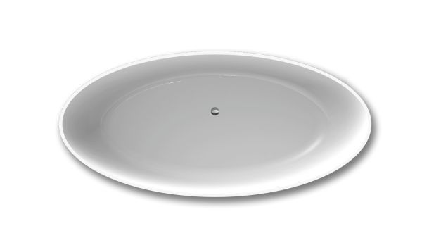 Un classique de la baignoire ilot en solid surface blanc mat et sa collection de vasque et de mitigeurs
