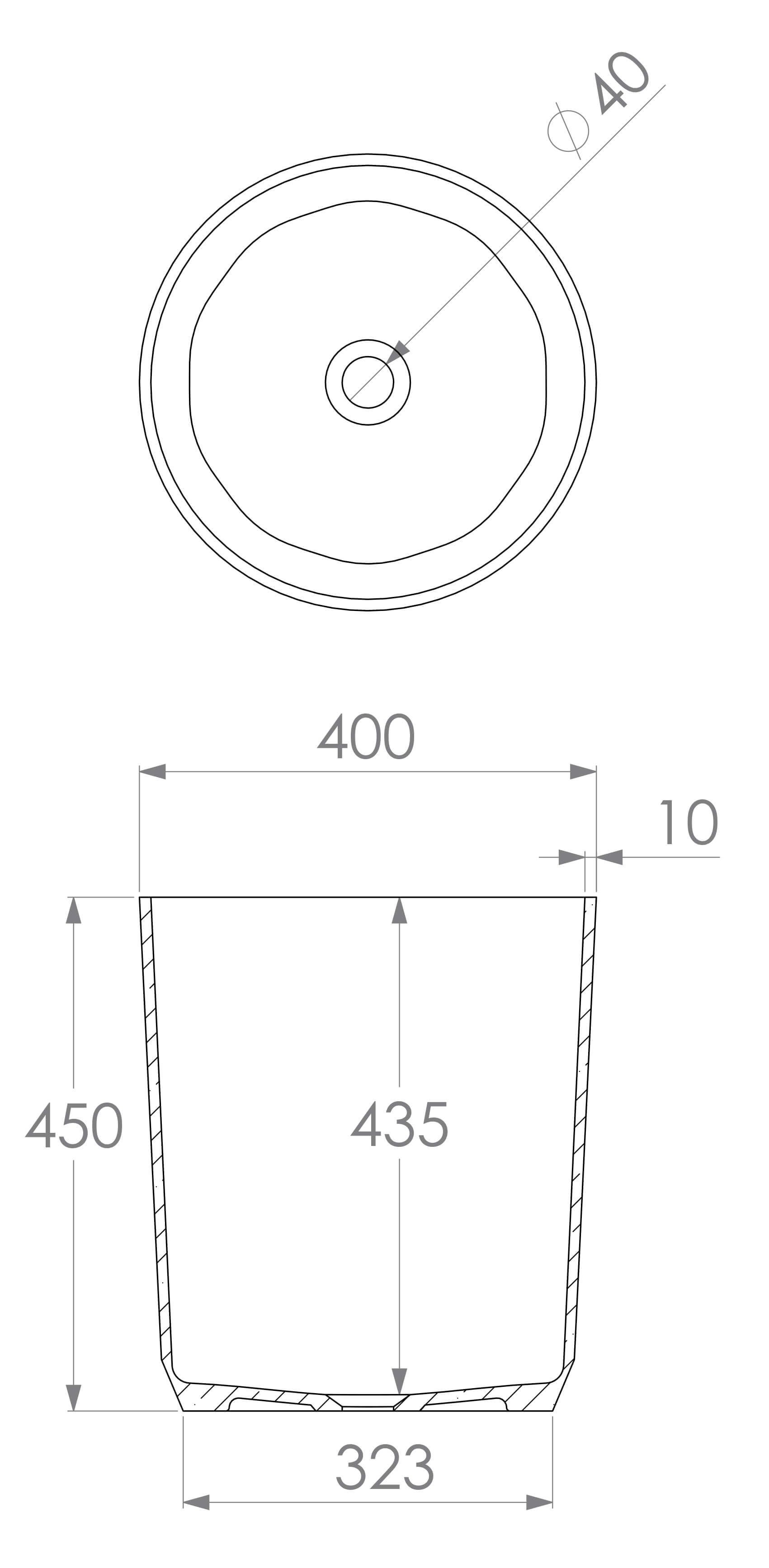 Schéma lavabo vasque mi-hauteur à poser Bloom