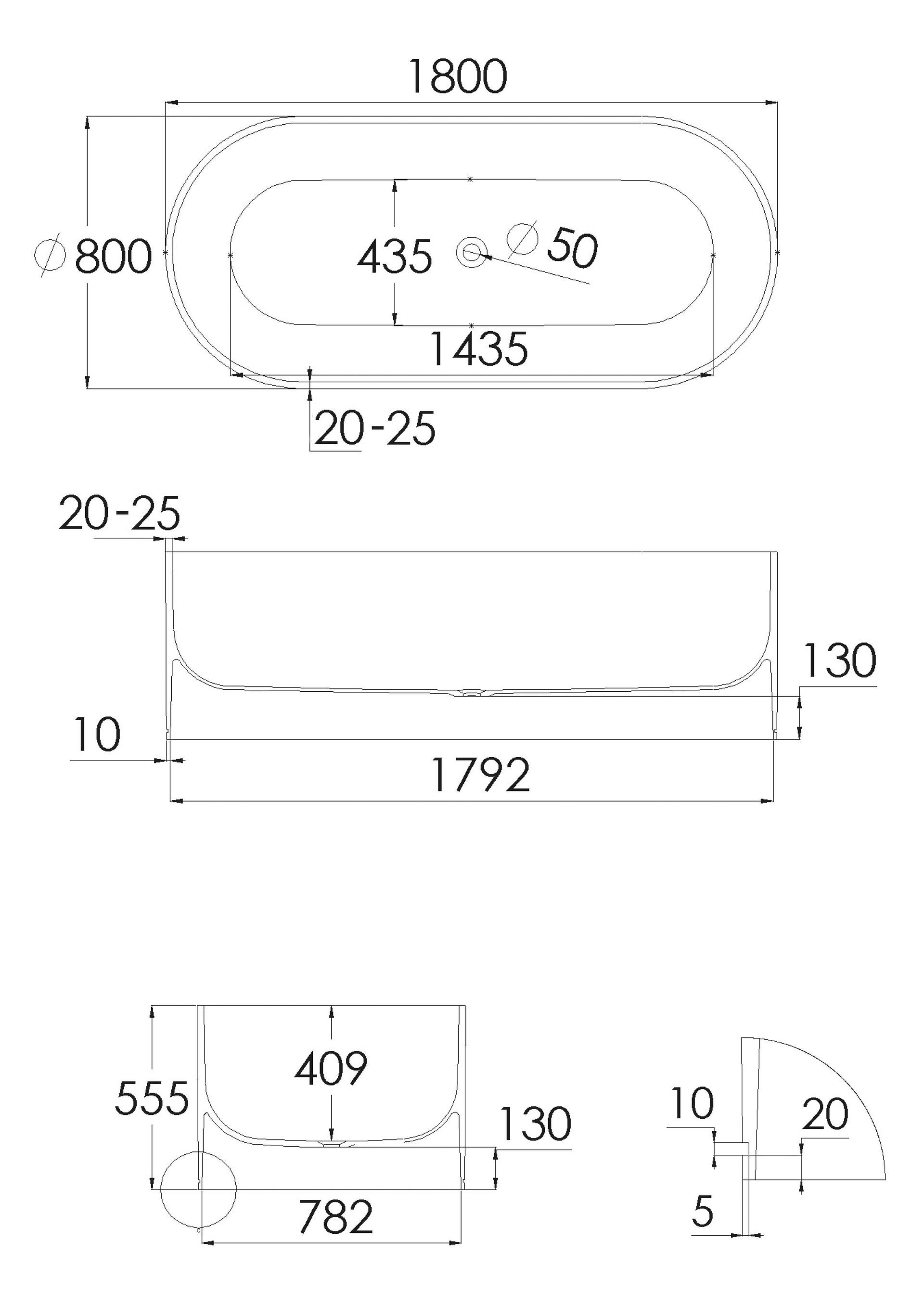Schéma baignoire ilot résine 1800X800 Olivier