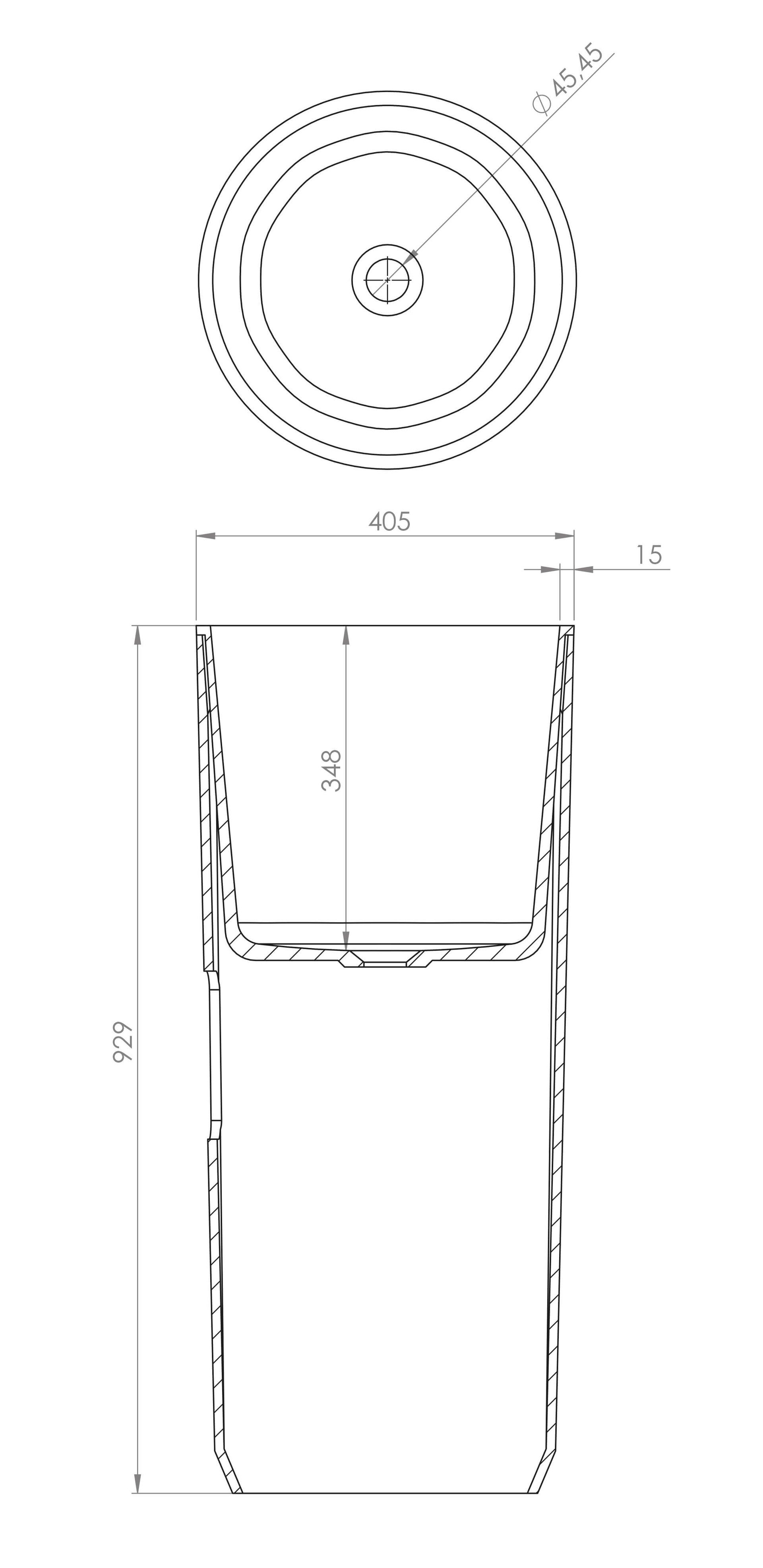 Schéma lavabo totem en résine solid surface Bloom