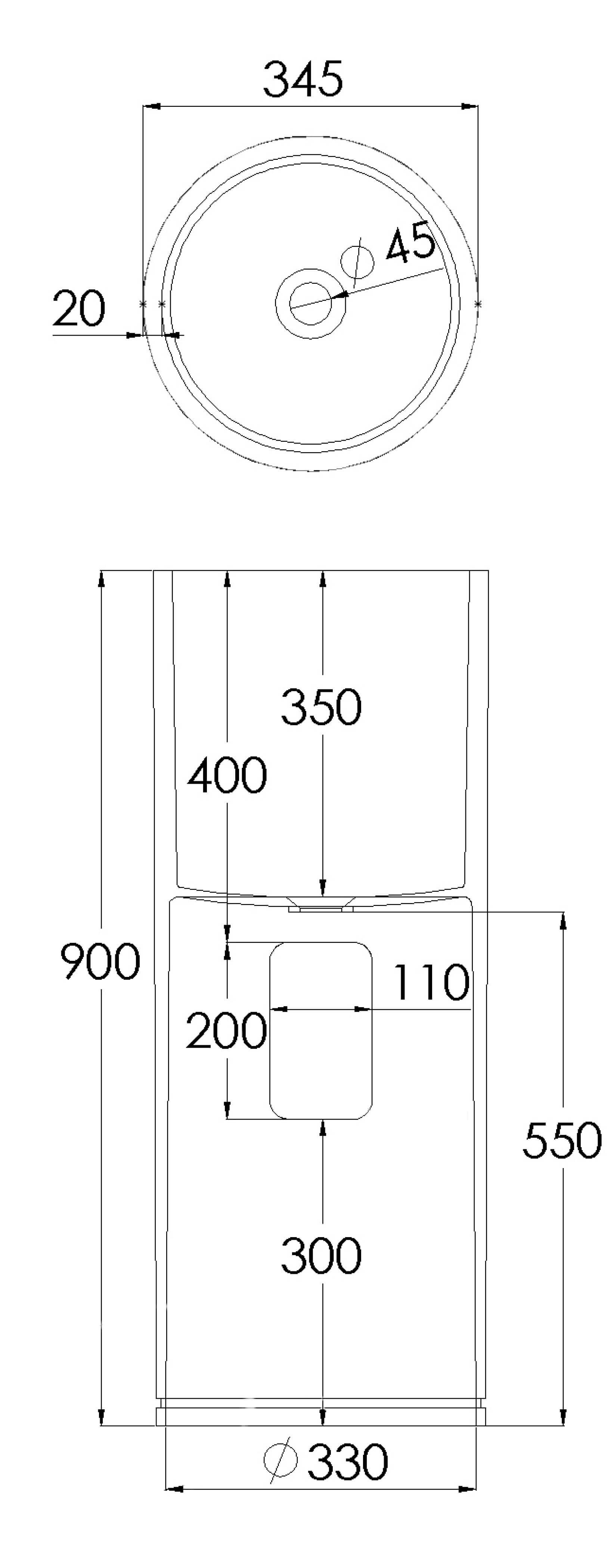 Schéma lavabo Totem à poser diamètre 45 cm Olivier