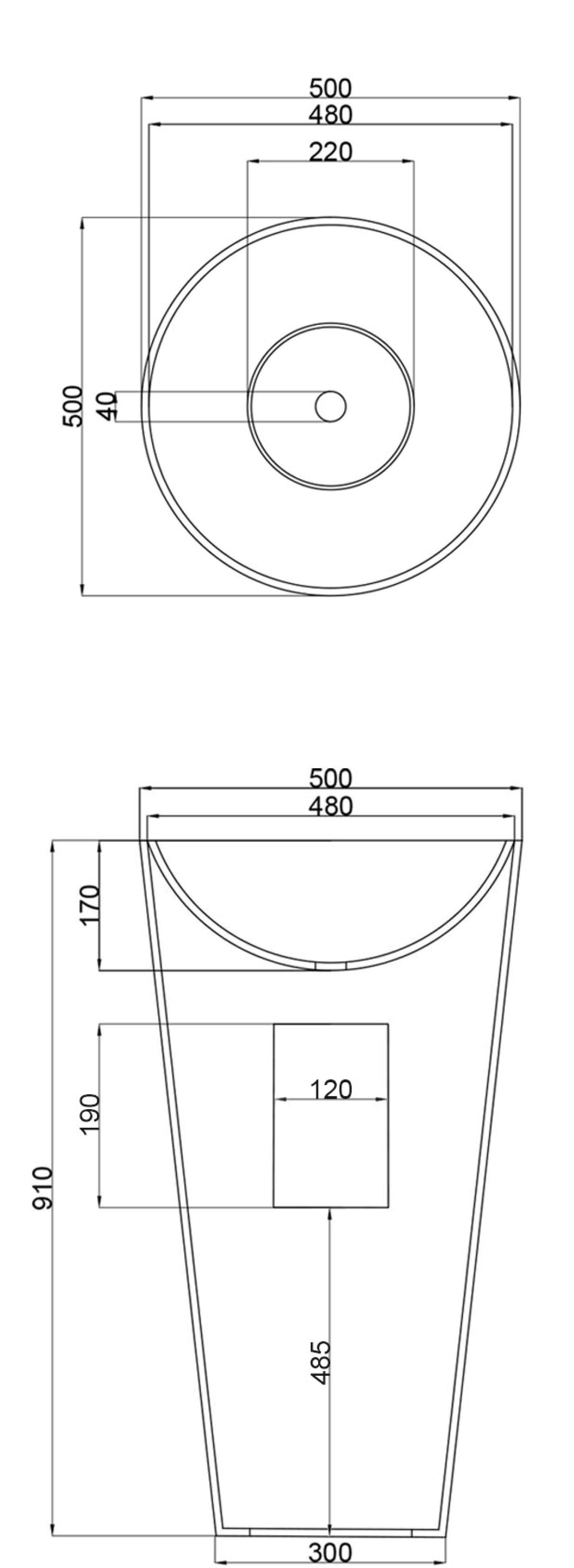 Schéma Lavabo Totem en résine forme ronde Rondo