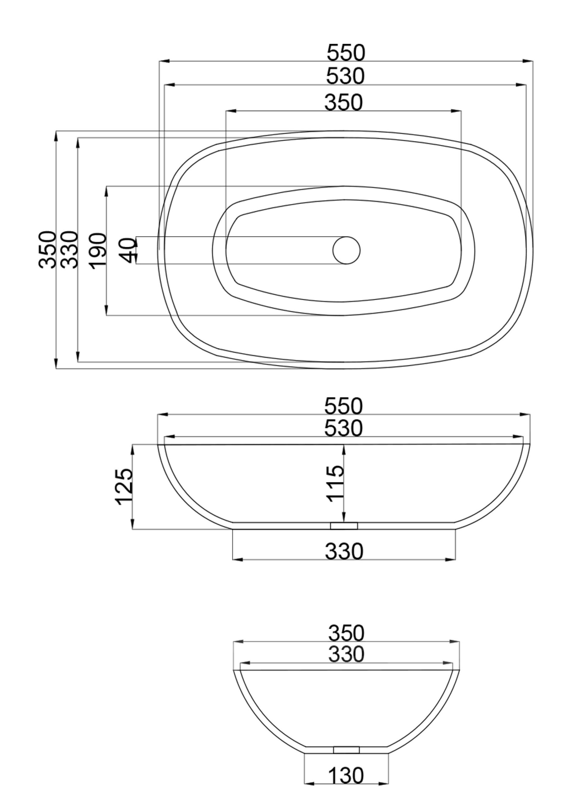 Schéma vasque Amboine en résine  à poser