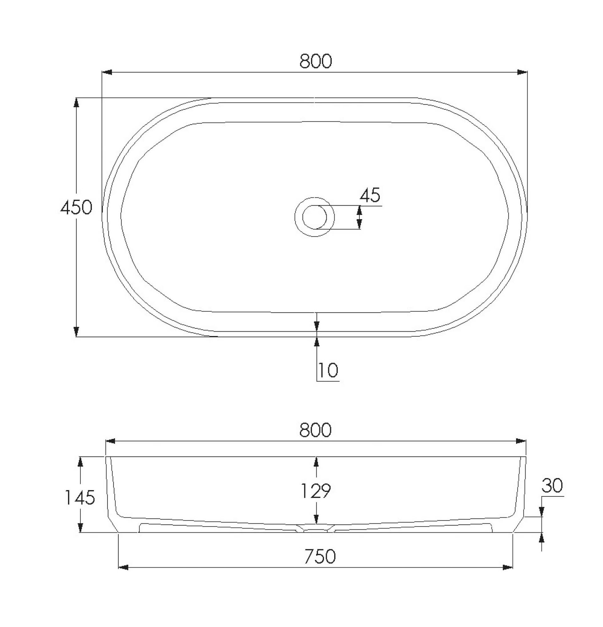 Schéma Lavabo vasque ovale à pans coupés