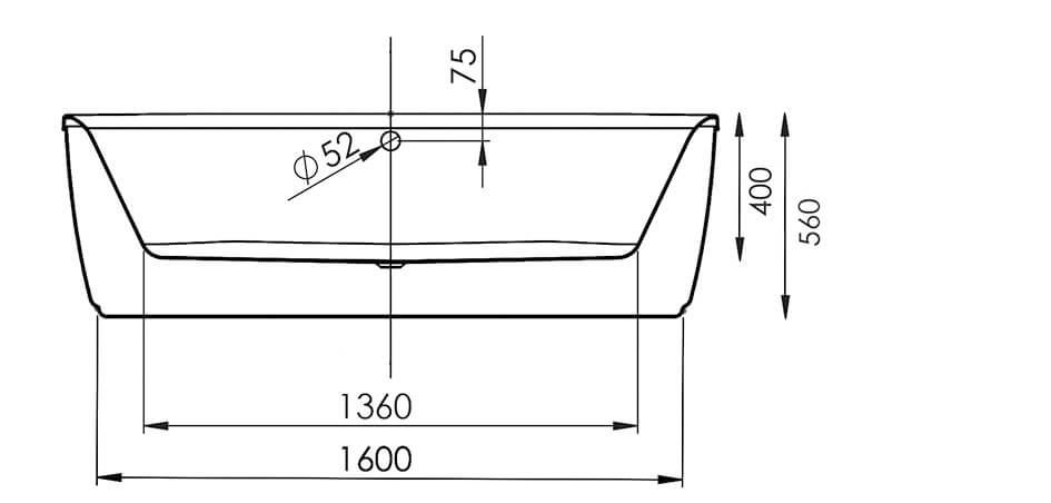 Vue de coupe de la baignoire Enghien en îlot