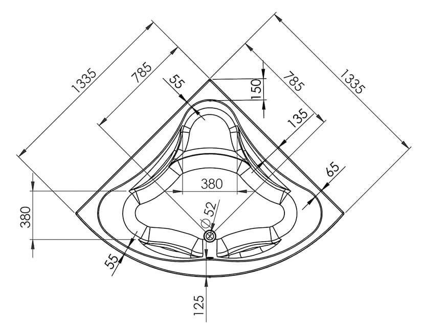 Plan de dessus baignoire Moraine 135X135