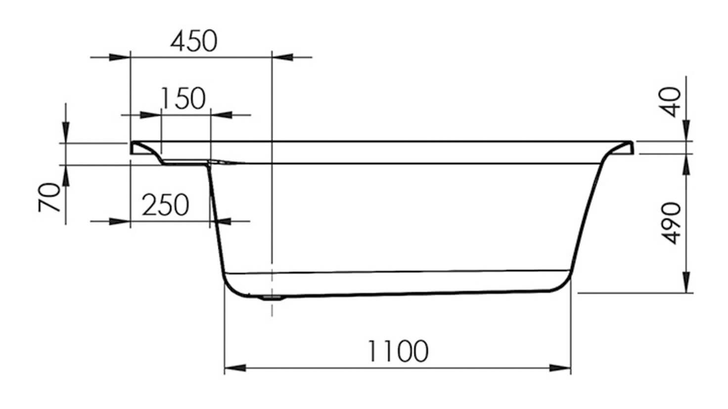 Vue de coupe baignoire ronde îlot  profonde
