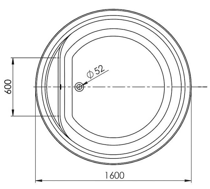Schéma baignoire ronde diamètre 160 cm