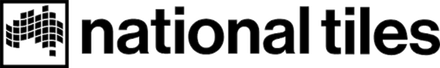 Logo for National Tiles, with a pixelated tile design and text.