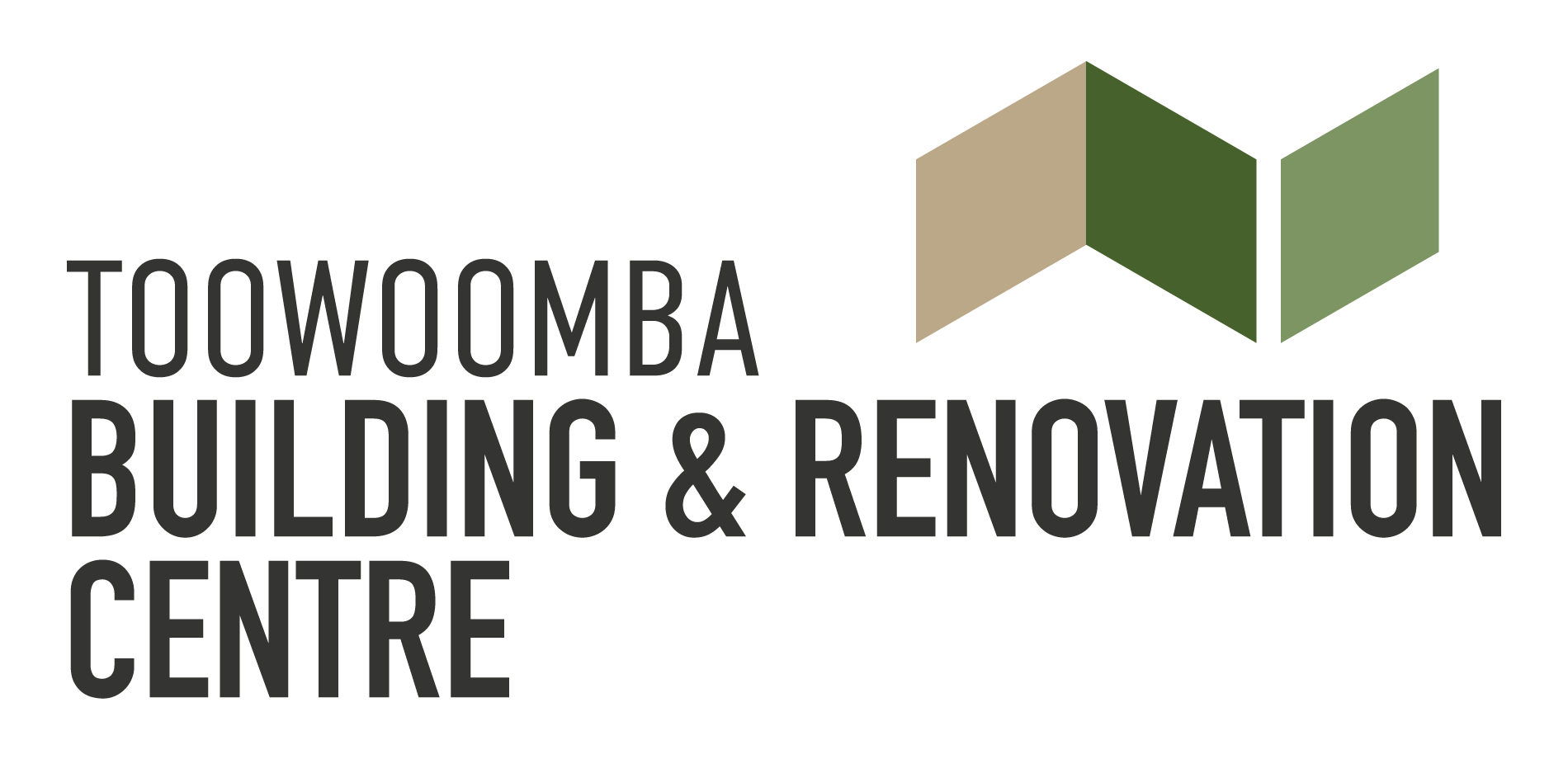 Logo for Toowoomba Building & Renovation Centre with abstract geometric design in earthy tones.