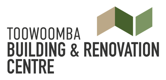 Logo for Toowoomba Building & Renovation Centre with abstract geometric design in earthy tones.