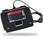 Black diagnostic device displaying data, connected to a vehicle via cable. | Torque European Car Care