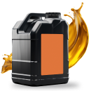 Black jug of oil with orange label and splash of oil. | Torque European Car Care