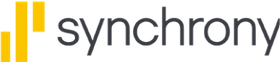 Logo for Synchrony: yellow vertical bars followed by the word 