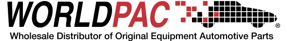 Logo for Worldpac, a wholesale distributor of automotive parts. Red and black text with car icon. | Torque European Car Care