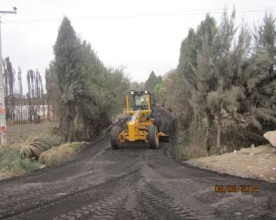 Un tractor amarillo conduce por un camino de tierra.